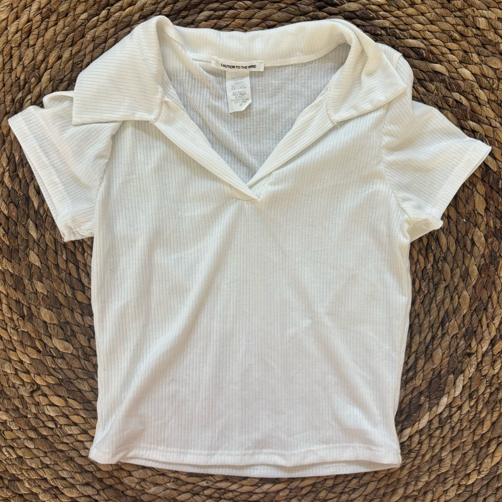White Collared Cropped Shirt